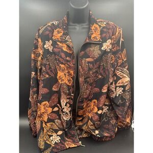 Blair Floral Print Zip Up Jacket Large Women's Fall Autumn Warm Tone Lightweight